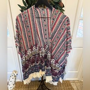 Boho Mixed Print Lightweight Kimono Open Front Cardigan Caftan Coverup SS OS